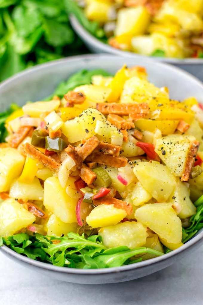 Making a hot potato salad without mayo has never been easier.