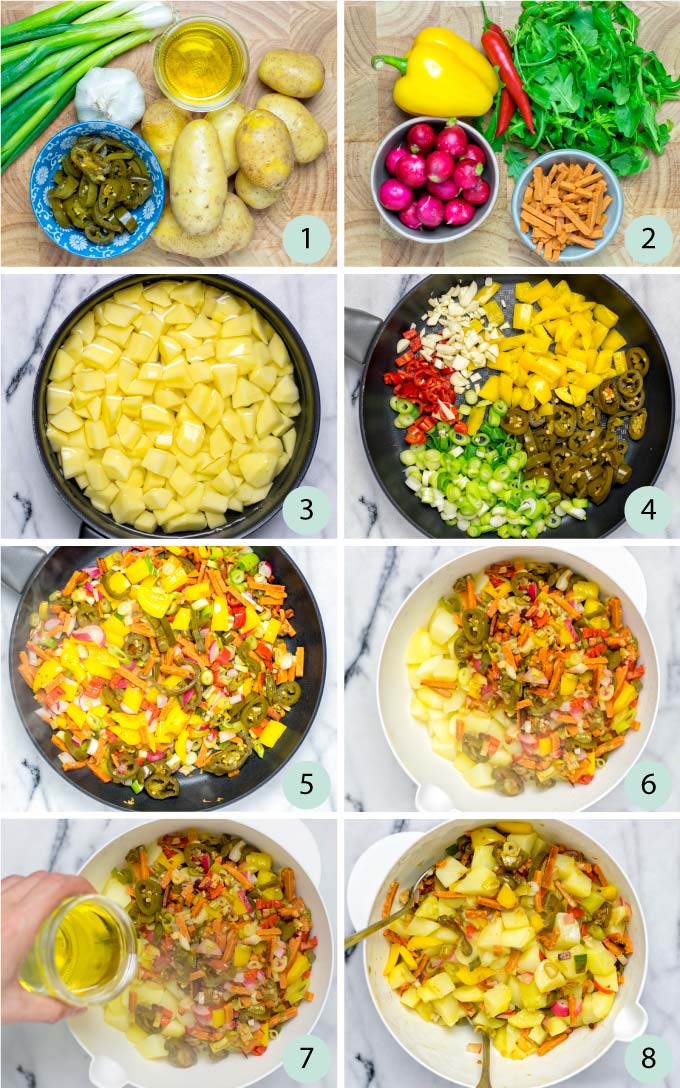 Step by step instructions how to make a Hot Potato Salad.