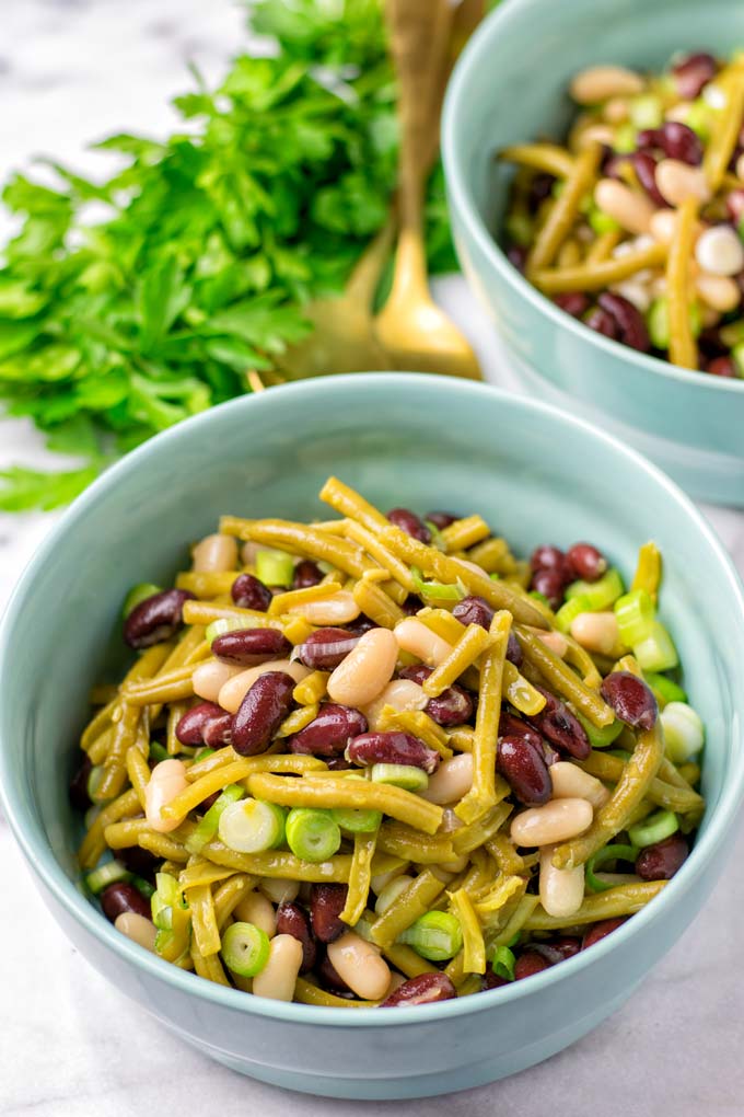 Three types of beans are used to make this easy salad.