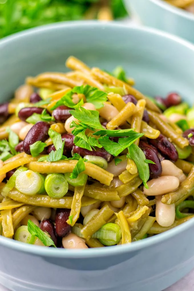 Fresh scallions give the Three Bean Salad a spicy crunch.