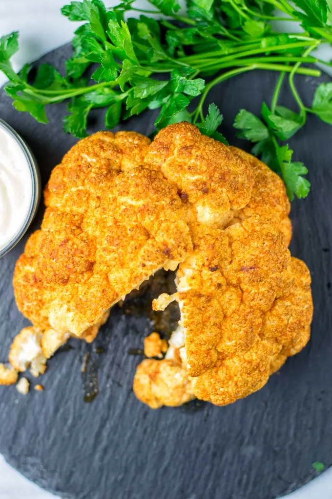 This Buffalo Whole Roasted Cauliflower is perfect for meal prep.