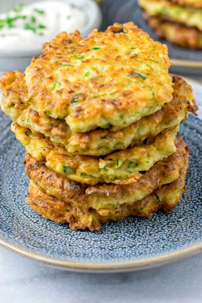 Stack of five Zucchini Fritters.