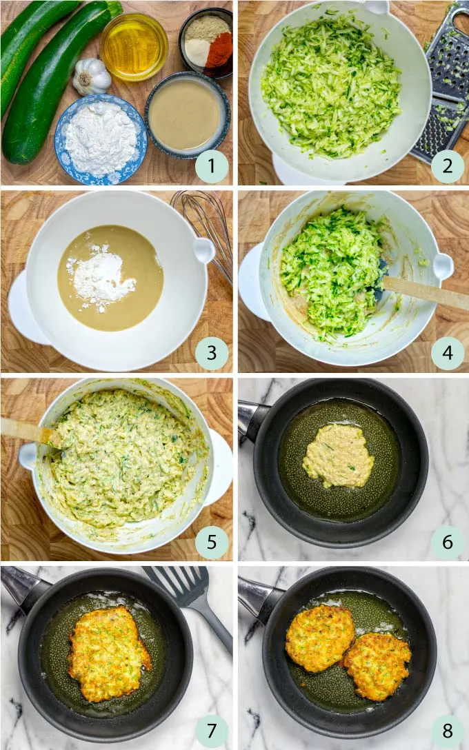 Step by step instructions how to make vegan Zucchini Fritters.
