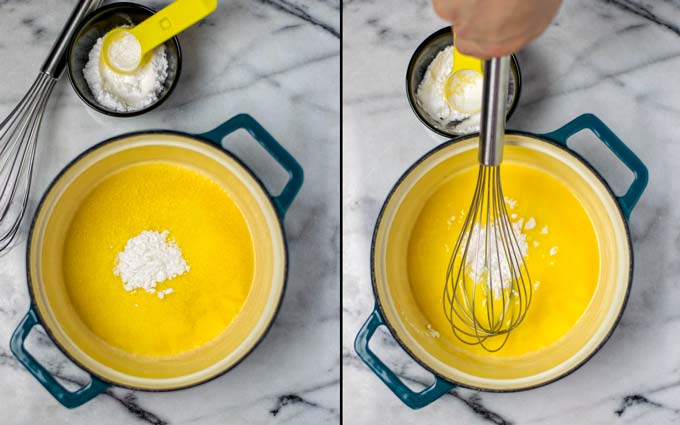 Melting the butter and mixing in the cornstarch.