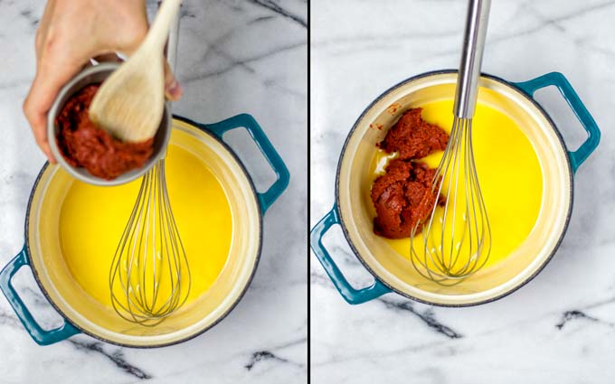 Adding the tomato paste.