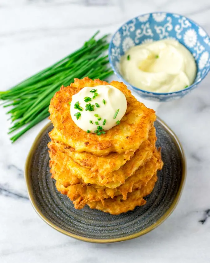 Enjoy easy vegan potato cakes as main or side dish.