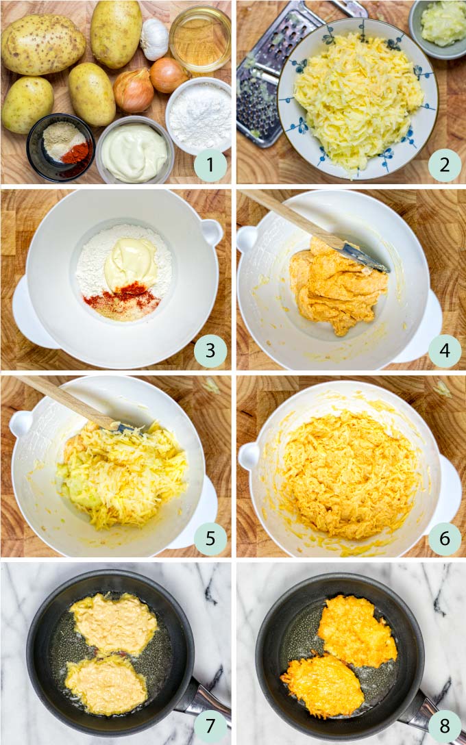 Step by step illustration of how to make these easy vegan Potato Cakes.