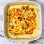 Golden baked baking dish full of pumpkin lasagna.