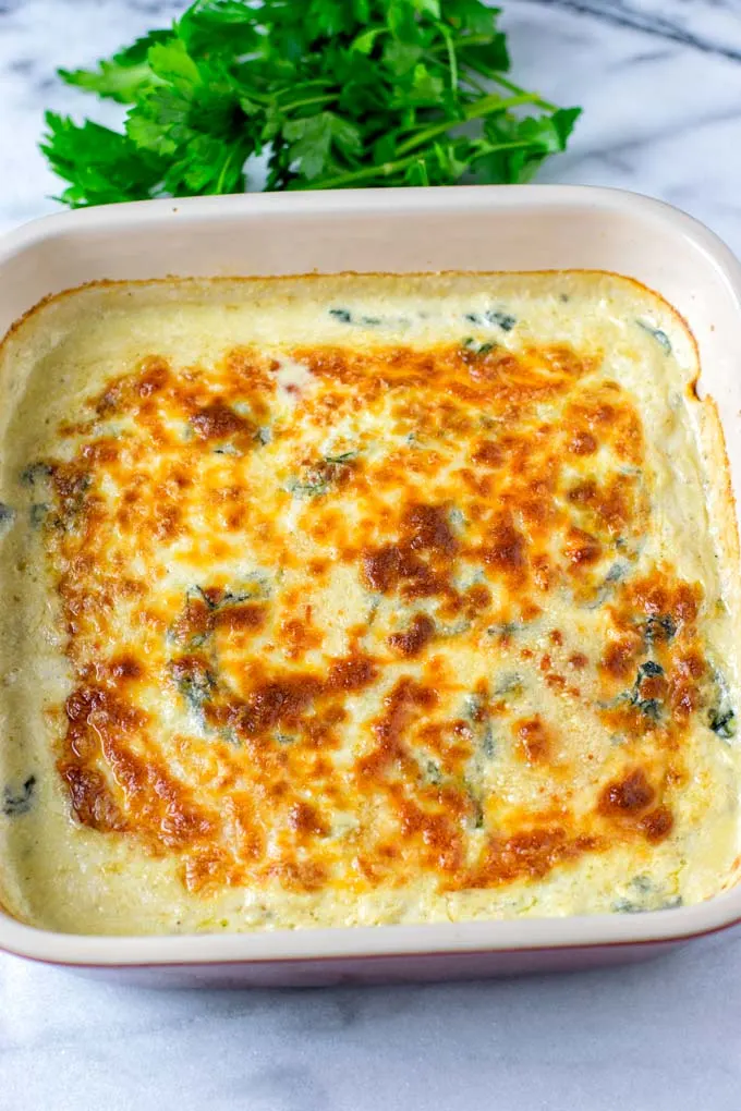 Vegan lasagna is creamy and delicious.