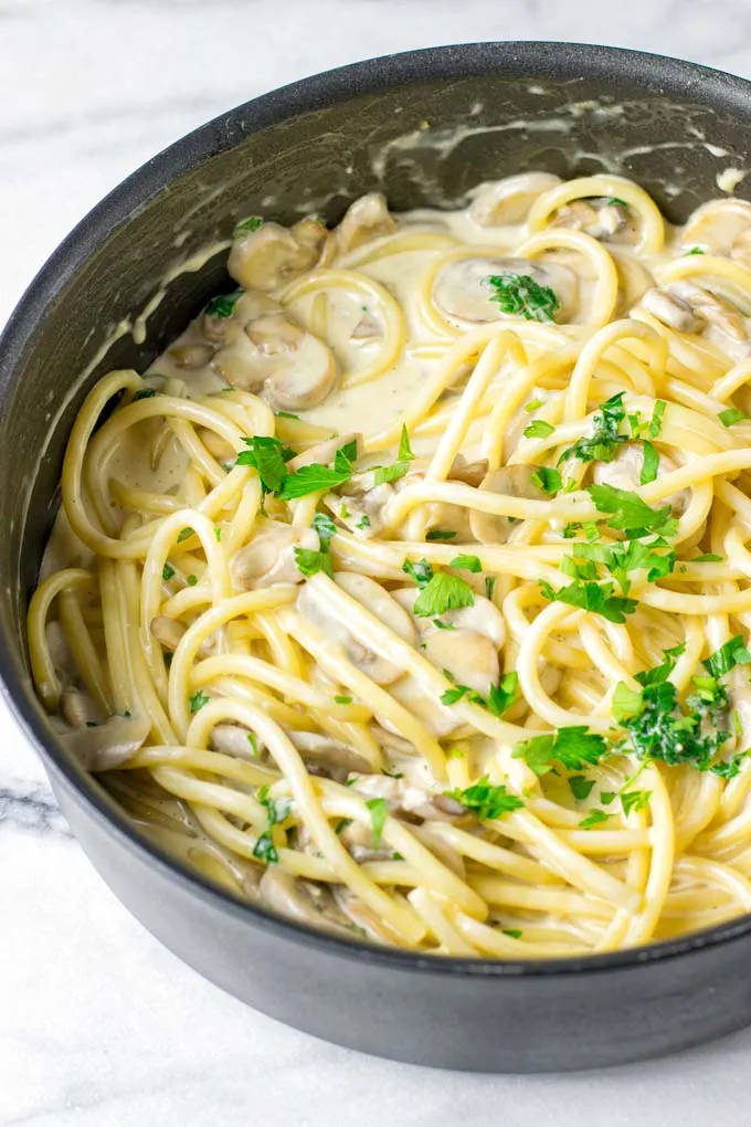 Long pasta works best in this creamy sauce.
