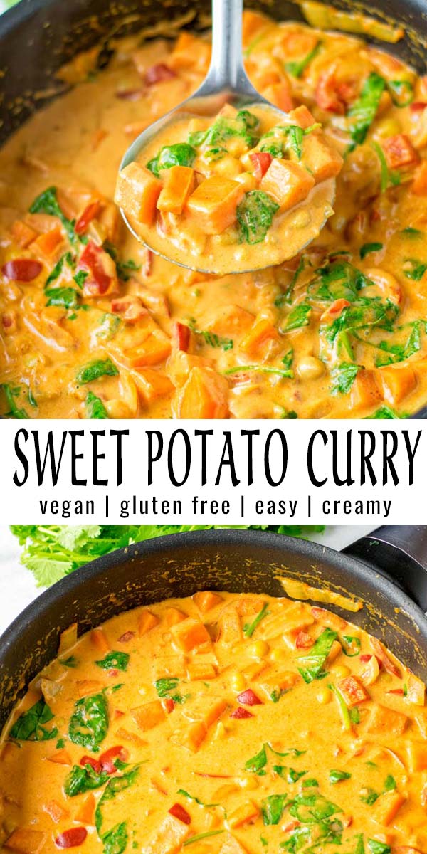 This Sweet Potato Curry is made in one pot and packed with flavor. A keeper that the whole family will love even pickiest kids. No one would ever tell it is naturally vegan. #vegan #glutenfree #dairyfree #vegetarian #dinner #lunch #mealprep #contentednesscooking #sweetpotatocurry #onepotmeals 