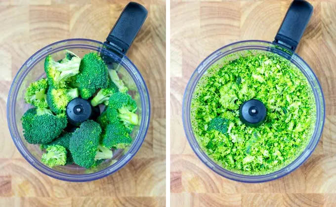 The cut Broccoli florets are given into a food processor to make the Broccoli Rice.