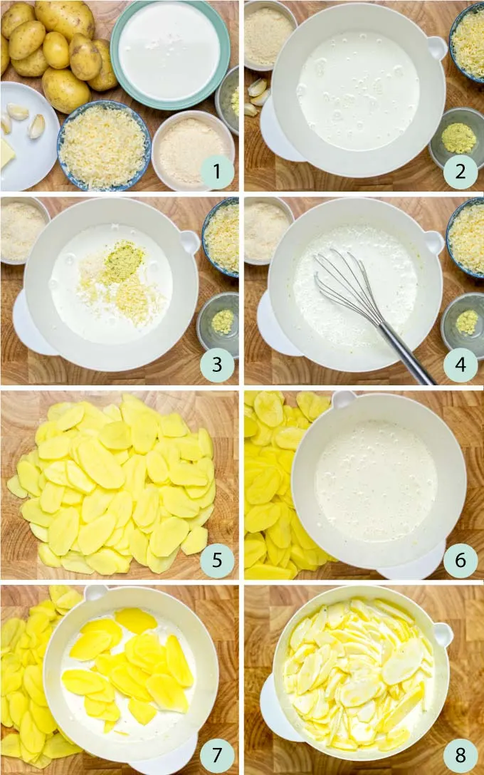 Step by step instruction how to make the Dauphinoise Potatoes from fresh ingredients.