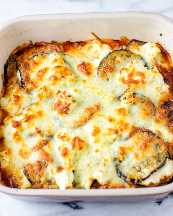 Vegan cheese makes the crust of this easy lasagna recipe.