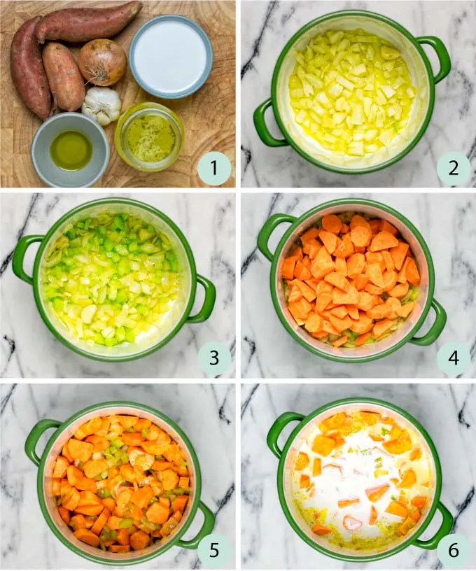 Step by step instruction pictures how to make this Sweet Potato Soup