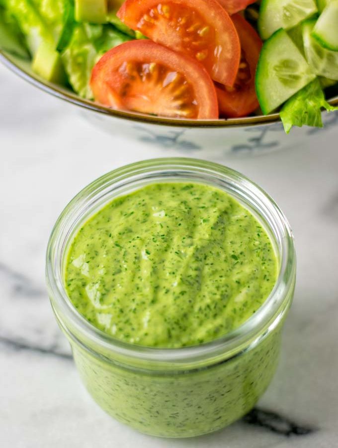 Closeup view of the Green Goddess Dressing.