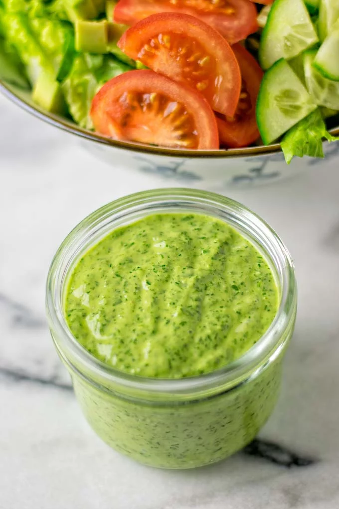 Closeup view of the Green Goddess Dressing.