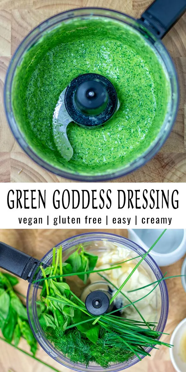 This Green Goddess Dressing is fresh, simple to make and ready in under 5 minutes. It is versatile, makes any salad better, even kids will eat salad. Naturally vegan, too. #vegan #dairyfree #glutenfree #vegetarian #dinner #lunch #mealprep #budgetmeals #contentednesscooking #condiment #greengoddessdressing