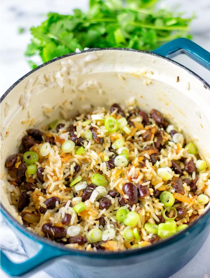 Closeup view of the Jamaican Rice and Beans.