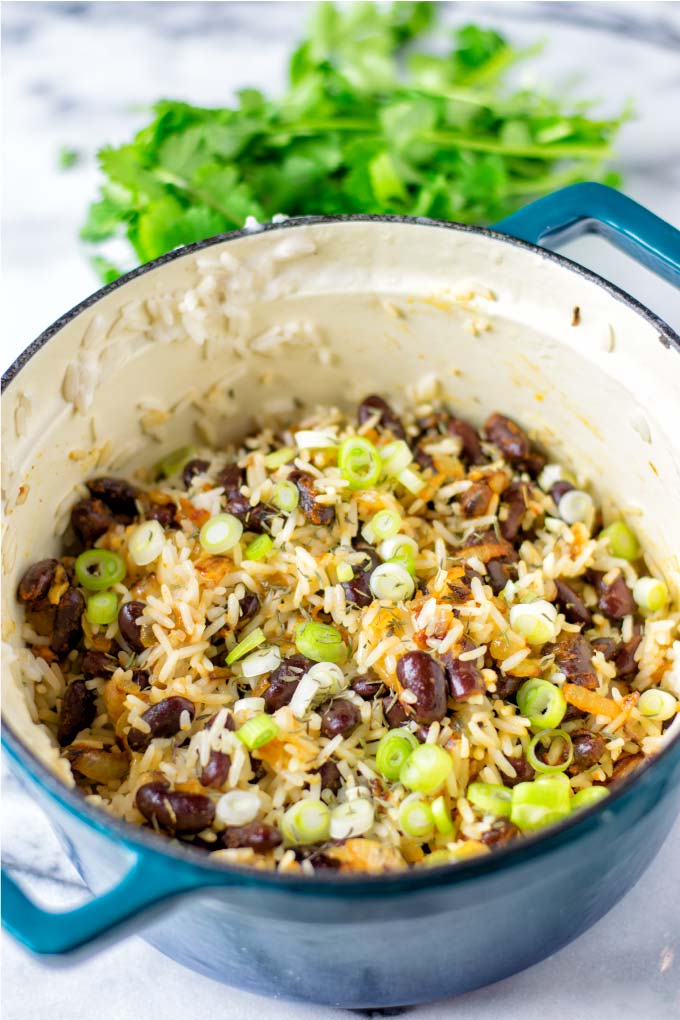 Closeup view of the Jamaican Rice and Beans.