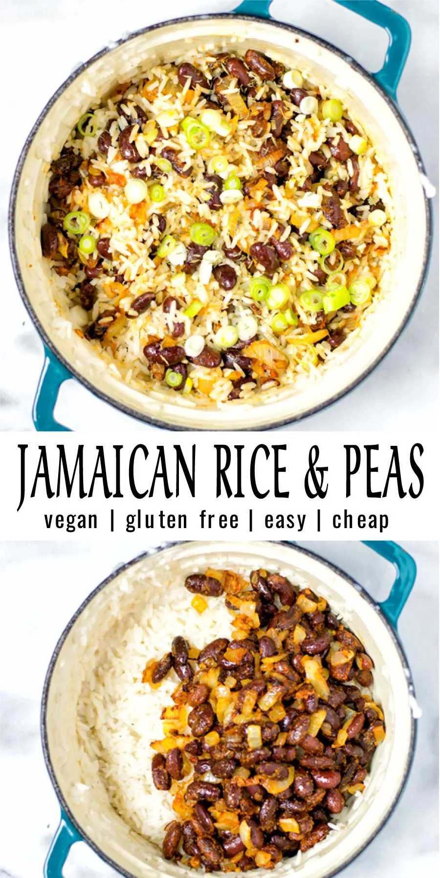 Easy and satisfying: these Jamaican Rice and Peas are easy to make and budget friendly. Naturally vegan, a keeper that everyone will count on not only for lunch, dinner also great for meal prep. #vegan #dairyfree #glutenfree #vegetarian #contentednesscooking #dinner #lunch #jamaicanriceandpeas #30minutemeals #mealprep