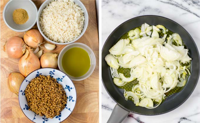 Ingredients for this recipe on a wooden board.