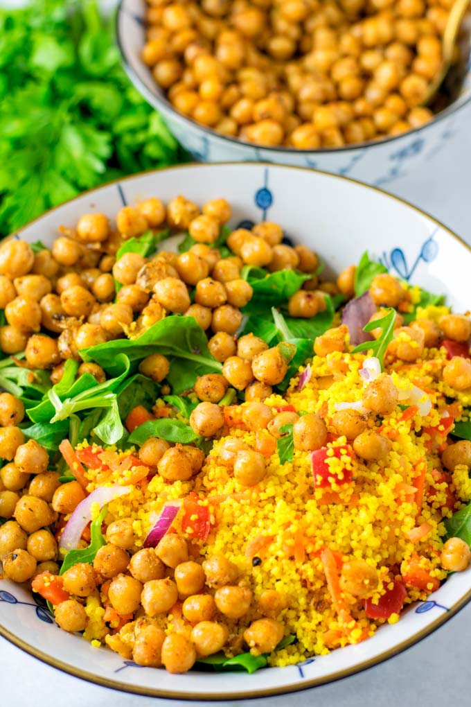 Roasted Chickpeas given over a salad.