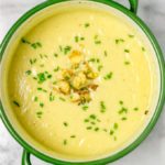 Top view into a large pot with the Cauliflower Soup.