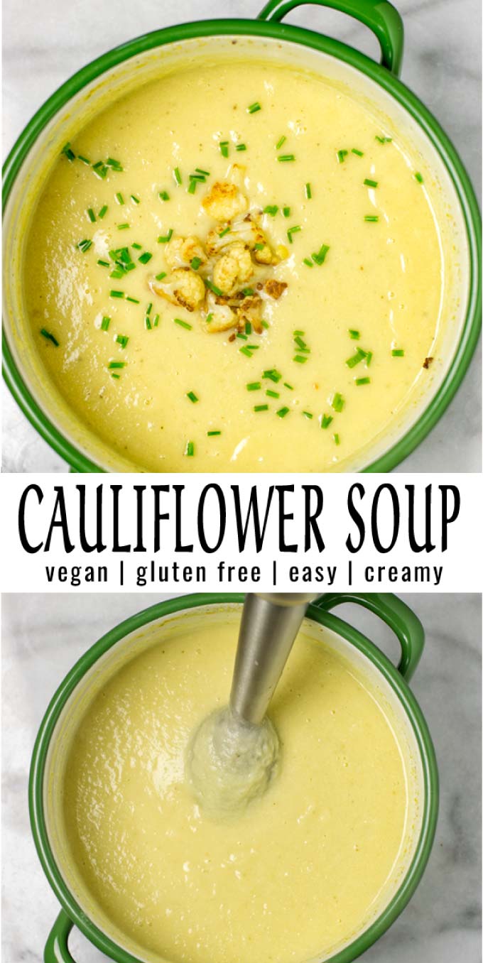 Creamy, easy and delicious: this Cauliflower Soup is seriously the best and budget friendly. Everything comes together in 20 minutes and the whole family will love it. #vegan #dairyfree #glutenfree #vegetarian #contentednesscooking #dinner #lunch #20minutemeals #mealprep #familydinner #cauliflowersoup