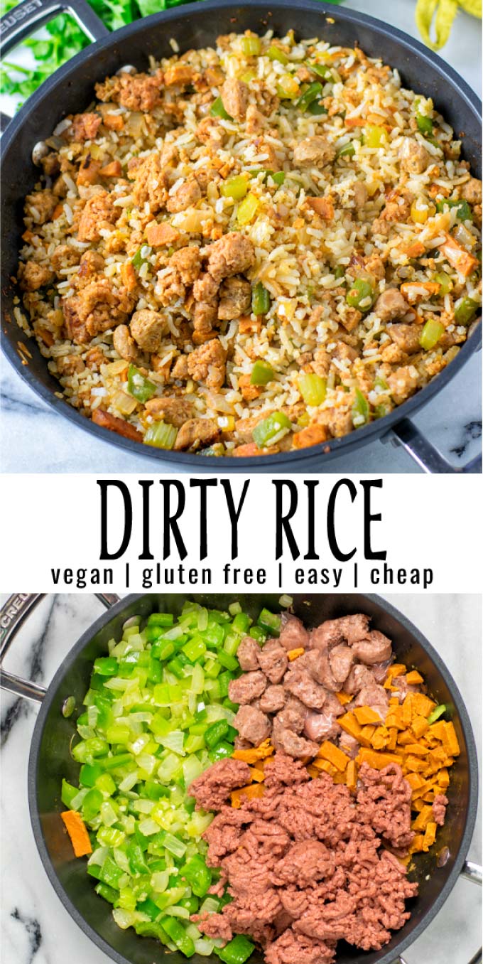 Easy and so satisfying: this Dirty Rice is so easy to prepare using leftover rice and made with simple ingredients. Big flavor, minimum effort. Ready in 10 minutes on the table, a keeper that the whole family will eat. #vegan #dairyfree #glutenfree #vegetarian #contentednesscooking #dinner #lunch #mealprep #comfortfood #cajunrice