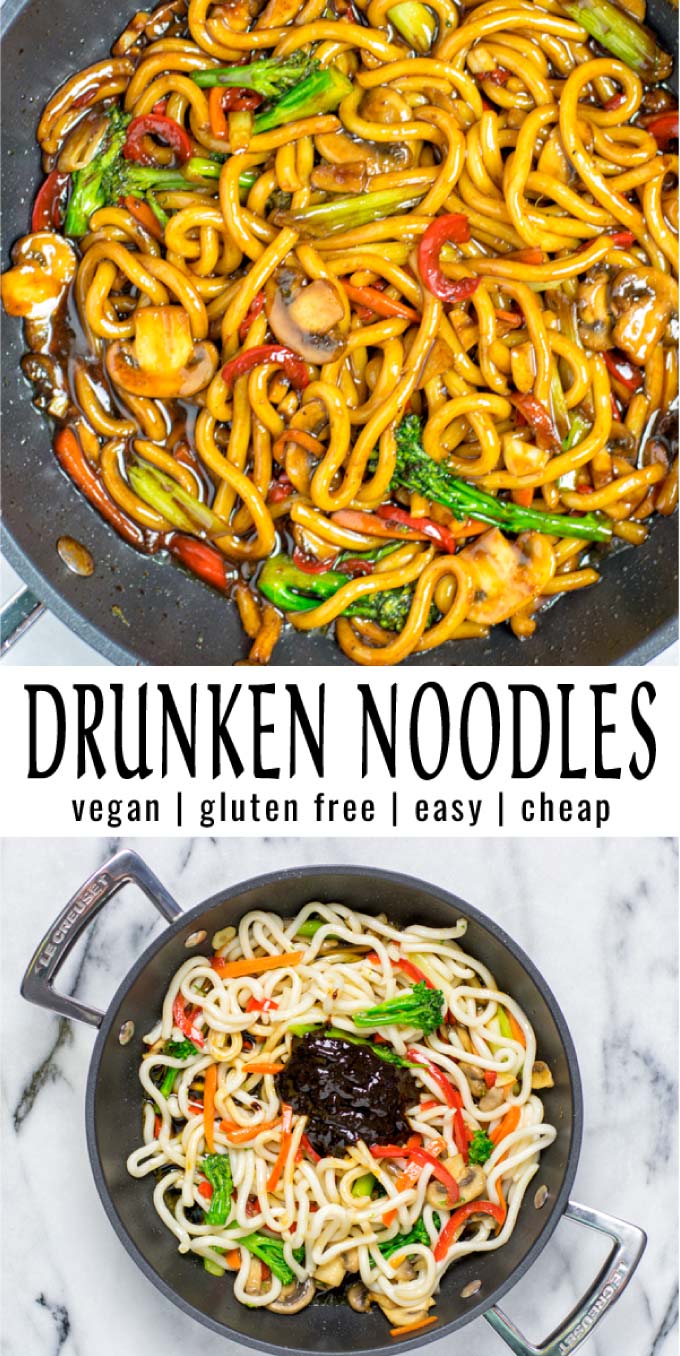 Easy, budget friendly, and better than any take out: these Drunken Noodles are satisfying, easy to prepare and ready in 15 minutes. A keeper for dinner, lunch, even meal prep and no one would tell these are naturally vegan. #vegan #dairyfree #glutenfree #vegetarian #contentednesscooking #dinner #lunch #mealprep #drunkennoodles