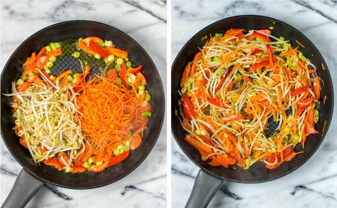 First steps: frying the fresh vegetables.