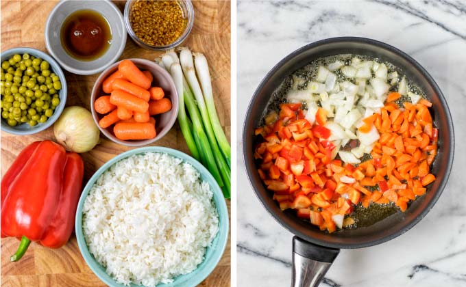 All the ingredients for this Veggie Fried Rice.