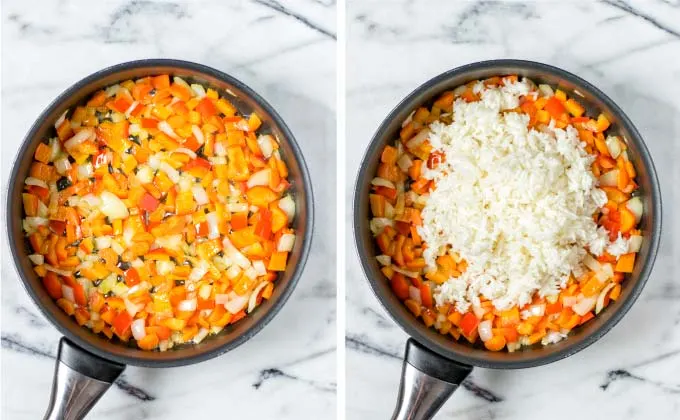 First steps include frying the vegetables.