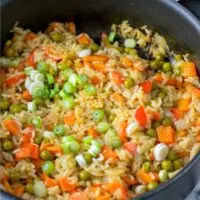 View of the Veggie Fried Rice in one large pan.