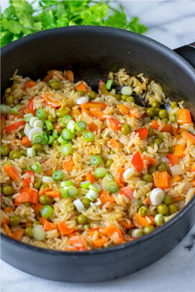 View of the Veggie Fried Rice in one large pan.