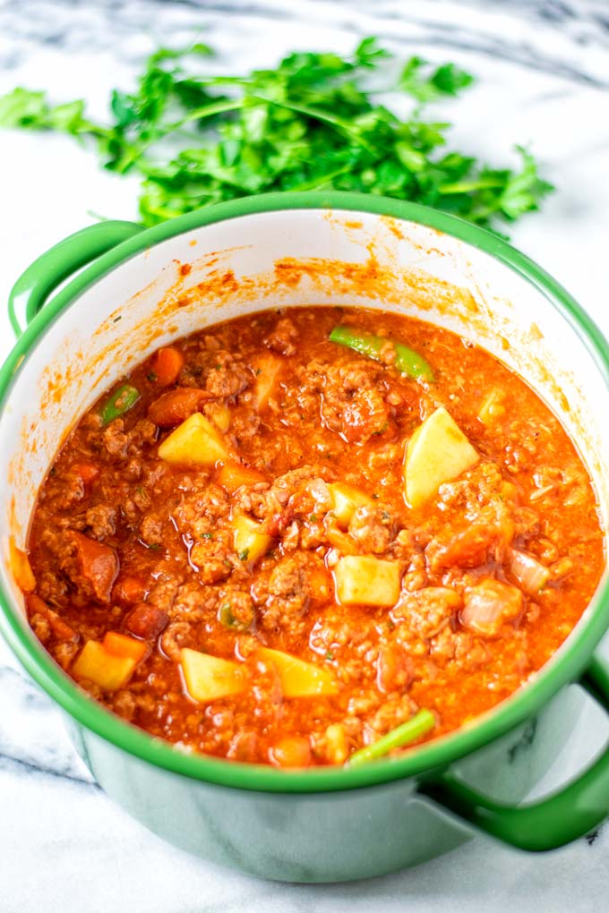 Large pot with the heady Hamburger Soup