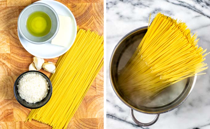 Ingredients needed for making this Cacio e Pepe recipe.