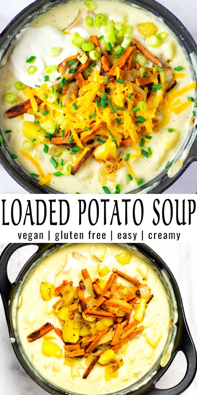 Easy and super satisfying: this Loaded Potato Soup is a keeper that the whole family will devour in no time. Even the pickiest kids will eat it up, satisfying, easy and no one would ever taste it is vegan. #vegan #dairyfree #glutenfree #vegetarian #dinner #lunch #mealprep #contentednesscooking #potatosoup #loadedpotatosoup
