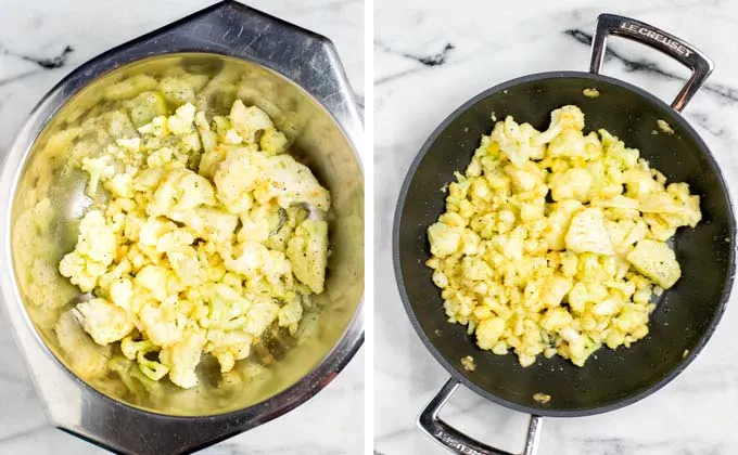 Step 2: Remove cauliflower from oil and drain.