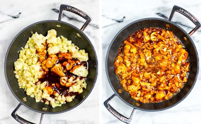 Step 3: Mixing in a pan with Sweet and Sour Sauce.