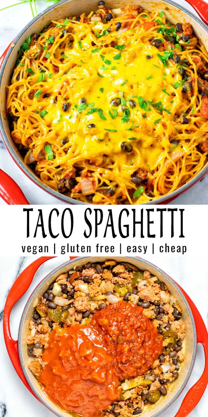 These Taco Spaghetti are really easy to prepare and filling. Minimal preparation, rich in flavor that the whole family will love. A keeper that no one would ever guess it is vegan. #vegan #dairyfree #vegetarian #glutenfree #dinner #lunch #mealprep #contentednesscooking #tacospaghetti