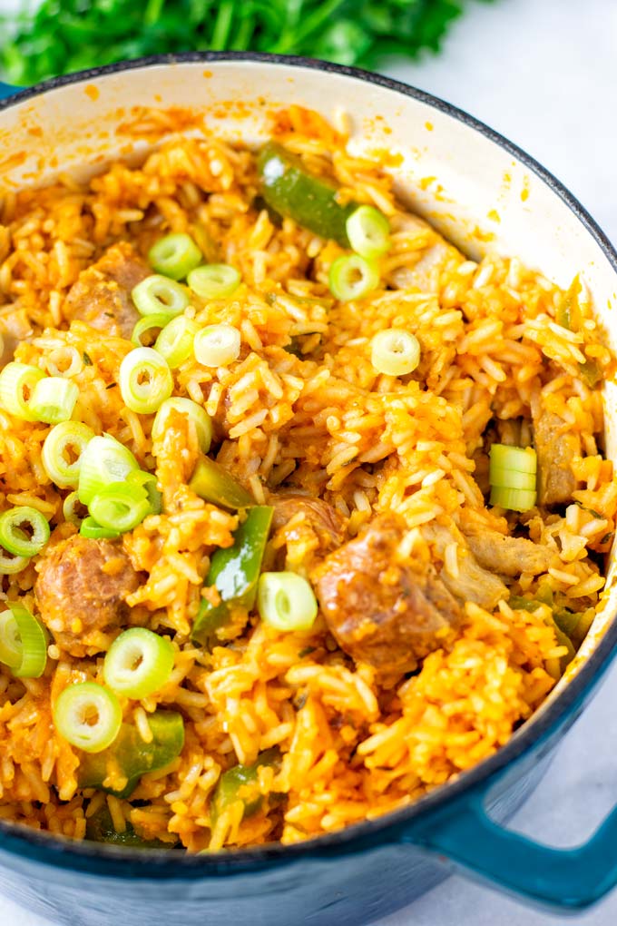 Vegan Jambalaya Rice in a big pot.