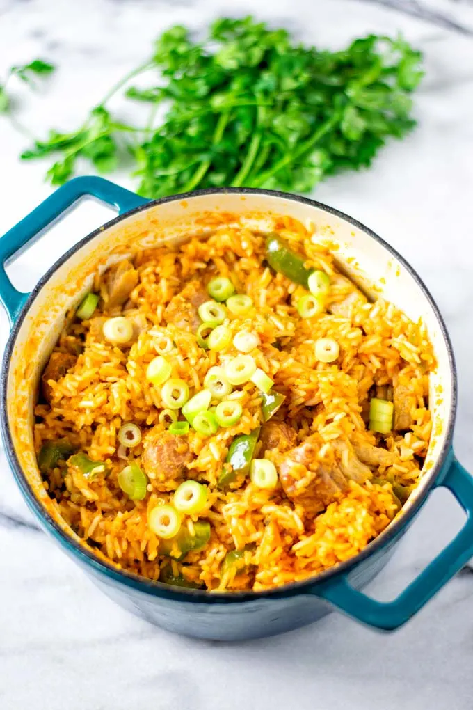 Done Jambalaya Rice in a Dutch oven.