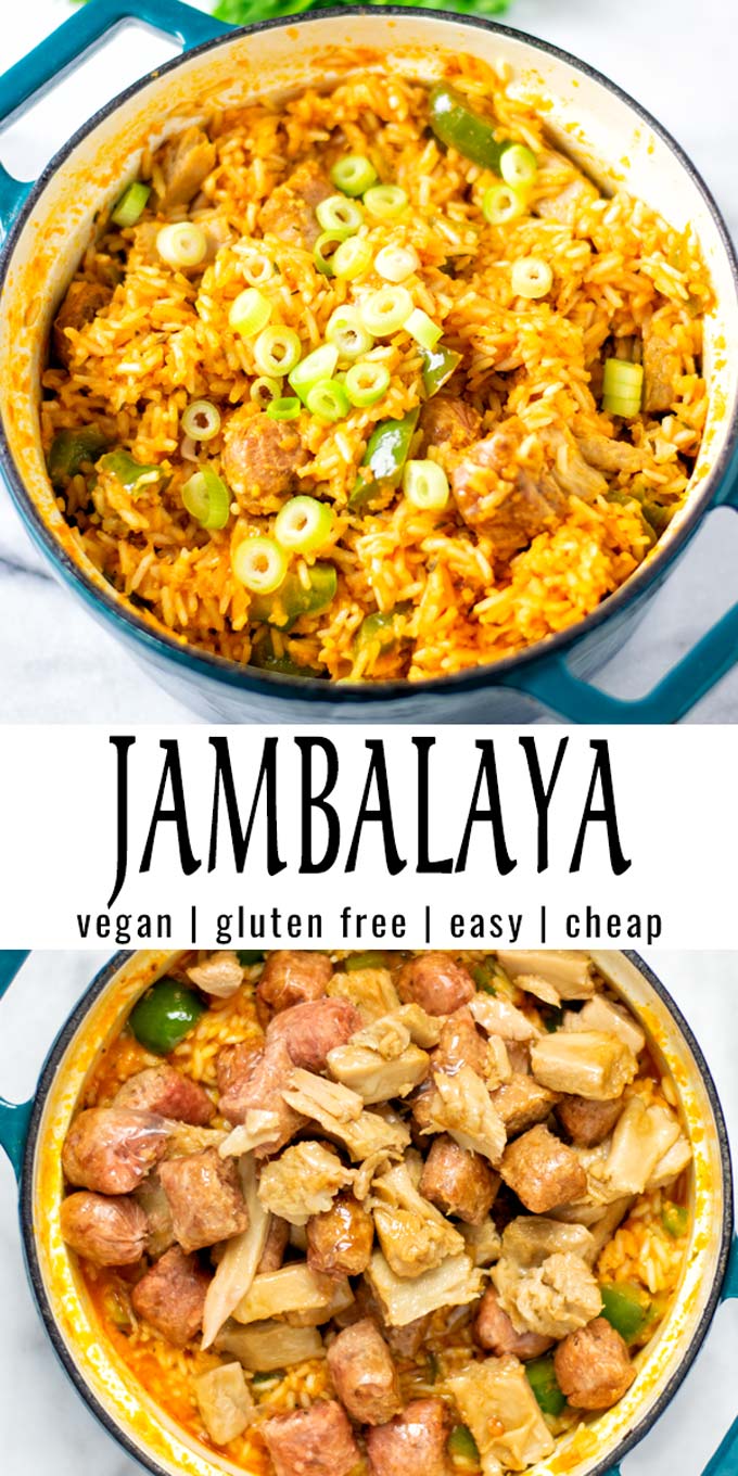 Collage of two pictures of this Jambalaya Rice recipe, with recipe title.