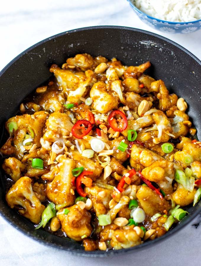 Closeup view on the Kung Pao Cauliflower.