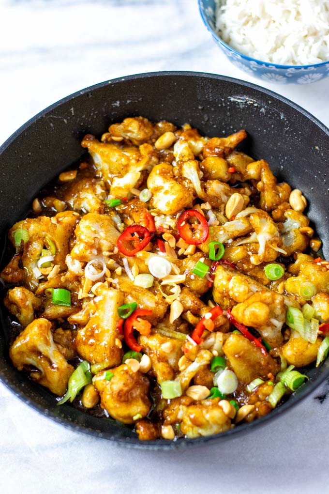 Closeup view on the Kung Pao Cauliflower.