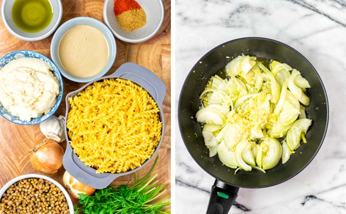 Ingredients needed to make this vegan Lentil Pasta recipe.