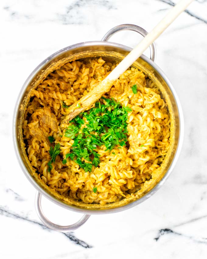 Top view of the Lentil Pasta in a large pot.