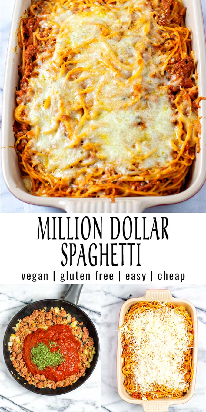 Collage of two pictures of this Million Dollar Spaghetti recipe, with recipe title text.